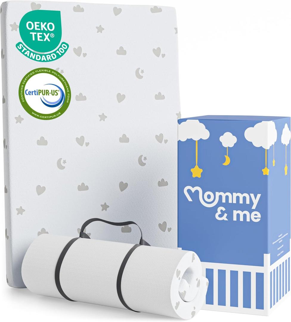 Mommy&Me Pack and Play Mattress Pad (38"x26"x1") with Soft Washable Breathable Cover, Waterproof, CertiPUR-US Certified Foam, Pack&Play Topper - Portable Foam Mini Crib Mattress for Baby Toddler (Grey)