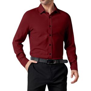 TANSILING Men's Stretch Formal Dress Shirt - Soft Long Sleeve Button Down Shirts for Wedding Holiday Parties (XX-Large, Burgundy)