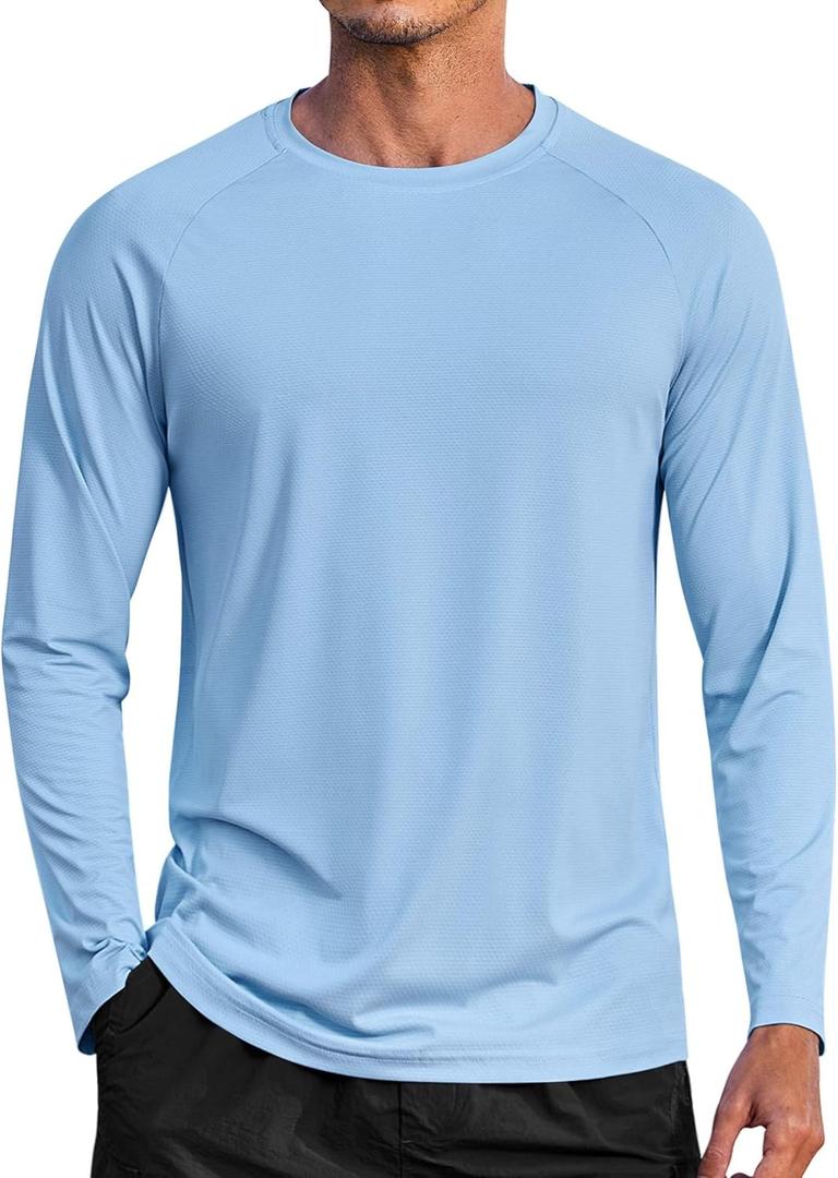 COOFANDY Men's Sun Protection Shirts Long Sleeve Rash Guard Swim T-Shirts Lightweight Quick Dry Fishing Shirts (Black, L)