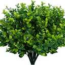 Lnoicy Artificial Greenery Plants Outdoor UV Resistant Fake Plants Boxwood Shrubs Grass,10 Bundles for Farmhouse Home Garden Office Patio Backyard Wedding and Indoor Outdoor Decoration