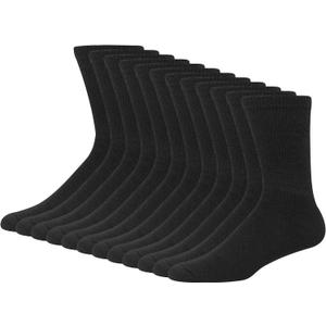 Hanes Men's Double Tough Socks, Crew and Ankle Moisturing Wicking Socks, Black & White, Multi-Packs (6-12, Black - 12 Pair)