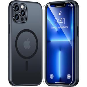 TAURI 3 in 1 Magnetic for iPhone 13 Pro Case Matte Black, with 2X HD Screen Protector, 12 FT Drop Protection, Compatible with Magsafe Case for iPhone 13 Pro Phone Case 6.1 inch