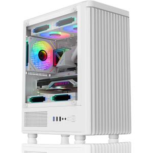 Micro ATX PC Case | Mini Tower Computer case | Pre-Installed 120mm*1 RGB Fan | ITX Desktop Chassis for MATX/ITX | 240 RAD | 280mm GPU | 160mm CPU Cooler Height - White S6