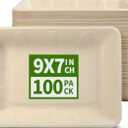 AICHEF 100 Pack 9 x 7 inch Rectangle Paper Plates for Tacos, Pasta, Salads, Pizza Slice, Dessert, 9 inch Disposable Food Trays Camping Picnic Party Use