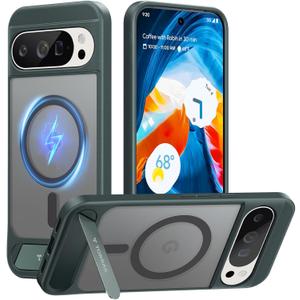 TORRAS Magnetic & Stand for Google Pixel 10 Pro XL Case, Fit for MagSafe & Pixelsnap, Military Grade Drop Protection, Slim for Pixel 10 Pro XL Phone Case with Sturdy Kickstand, Translucent Matte Green