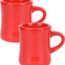 Vintage Ceramic Coffee Mugs Set of 2, 10oz Heavy Retro Diner Mugs, Thick & Sturdy for Coffee, Cocoa, or Latte, Microwave & Dishwasher Safe, Elegant Gift for Men, Women (Red)