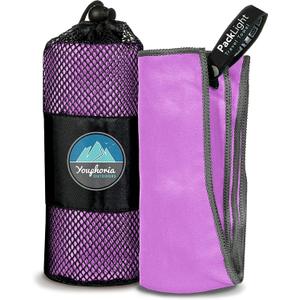 Youphoria Microfiber Travel Towel Fast Drying Lightweight - Quick Dry Towel for Camping, Beach, Backpacking, Hiking & Sport (Purple/Gray)