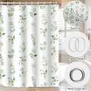 Green Floral Shower Curtain for Bathroom, Waterproof Fabric Flower Print Shower Curtains Modern Washable Botanical Shower Curtain Sets with 12 Pcs Hooks, 72x72 Inch
