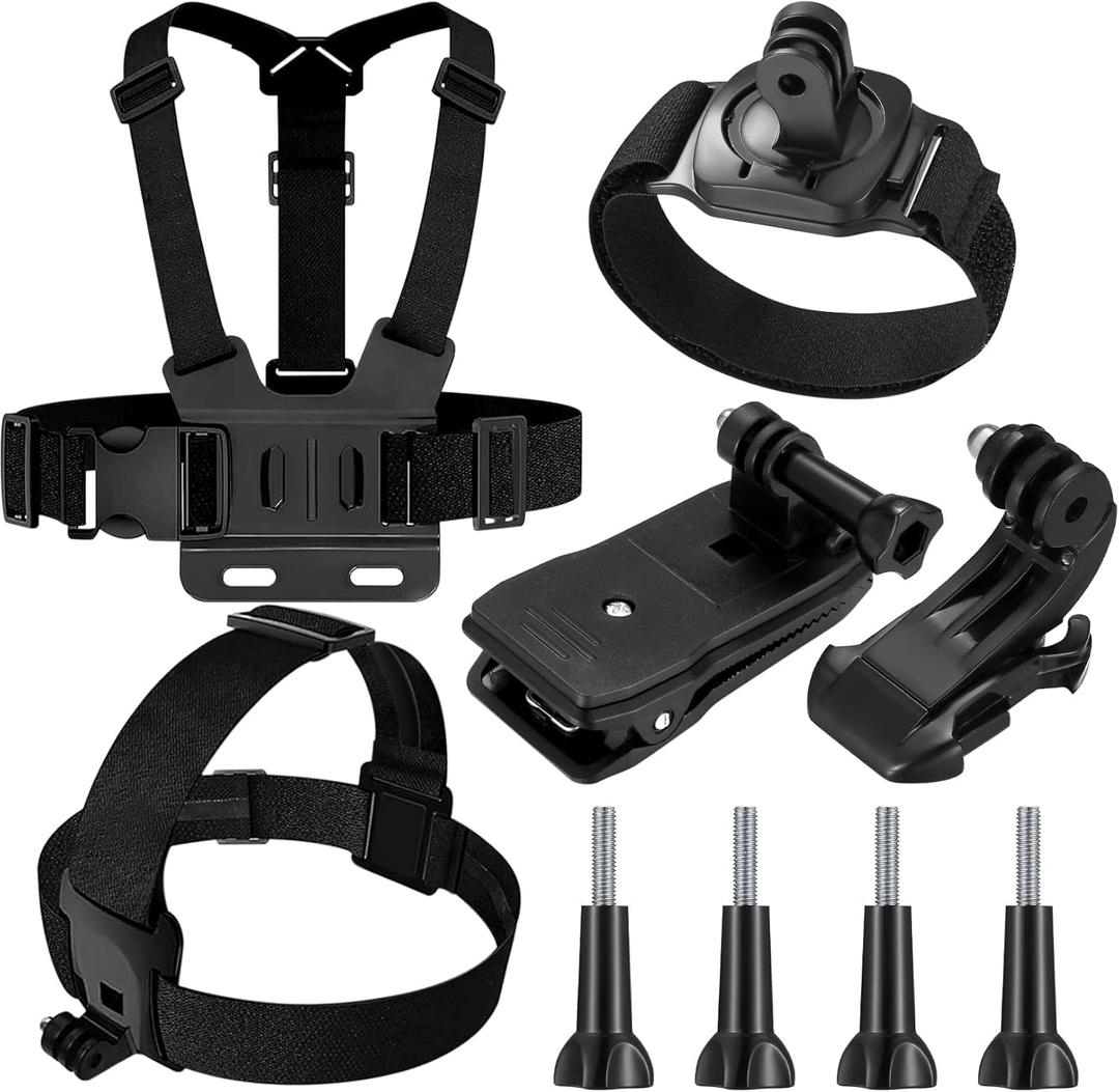 Accessories Set for GoPro Hero 13/12/11/10/9/8/7/6/5/4, Quick Release Head Strap Mount + Chest Mount Harness + 360Rotating Wrist Strap + Backpack Clip Holder