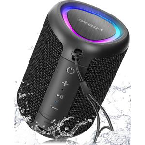 Portable Bluetooth Speaker with Lights, Stocking Stuffers, Powerful Crystal Clear Sound, IPX5 Waterproof, All Day Playtime, BT 5.3, TWS Paring, Small Wireless Speaker for Outdoor, White Elephant Gifts (Black)