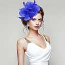 Fascinators Hats with Gloves Set for Women 20s 50s Cocktail Tea Party Wedding Costume Headwear (Blue, S)