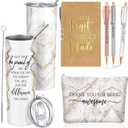 Domensi 6 Pcs Employee Appreciation Gift for Women Teacher Nurse Week Thank You Gift May You Be Proud 20 oz Rustic Marble Sign Tumbler Makeup Bag Journal for Graduation Work Business(Brown)