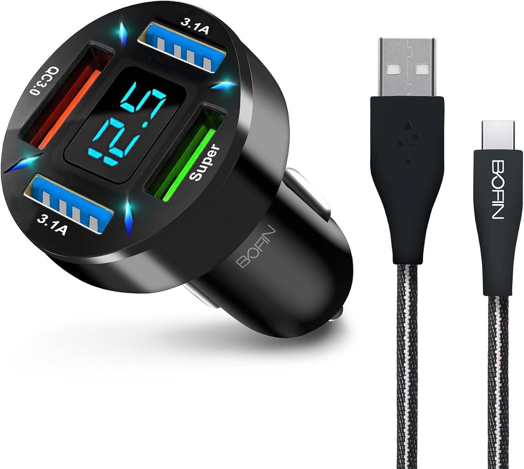 31W 4-Port Cigarette Lighter Car Charger with Fast Charging with 3FT USB-ATO USB-C Cable, 4in1 Cigarette Lighter Car Charger Compatible with iPhone 17/16/15, iPad Pro, Galaxy S24/23 and More