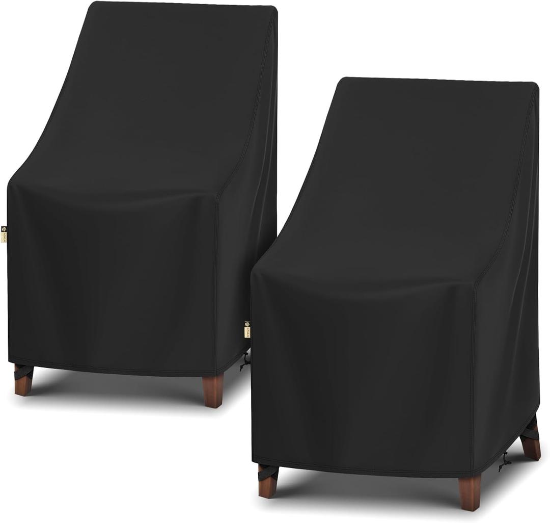 Arcedo High Back Patio Chair Cover 2 Pack, Waterproof Outdoor Weatherproof Chairs Covers for Stackable Dining Furniture Seating - 27W x 30D x 42H, Black