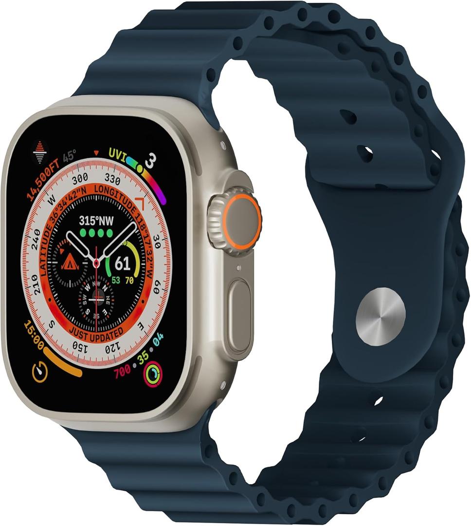 HeiKe Ocean Soft Silicone Bands for Apple Watch Ultra 3 Ultra 2 1 Band 49mm 46mm 45mm 44mm 42mm 41mm 40mm 38mm Men Women,Sport Breathable Wristband Strap for iWatch Series 11 10 9 8 7 6 5 4 3 2 1 SE (Blue)