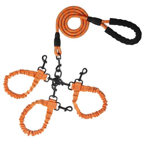 Dog Double Leashes,Rope Bungee Three Leash with Padded Handle Removable for 3 Dogs,TangleFree, Padded Handles, 360° Swivel Control (Orange, 3 Way)