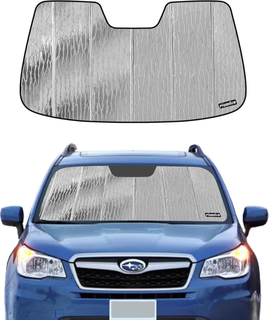 Windshield Sun Shade for Subaru Forester 2014-2018,Without Eyesight Driver Assist,Front Window Sunshade Shield,2-in-1 Reflective Sun Shade,Silver for Summer, Black for Winter