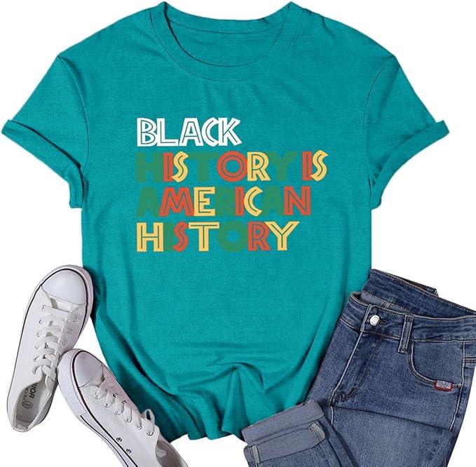 VQD Black History Month Shirts for Women Africa American Tshirts Black Pride Tee Tops, L