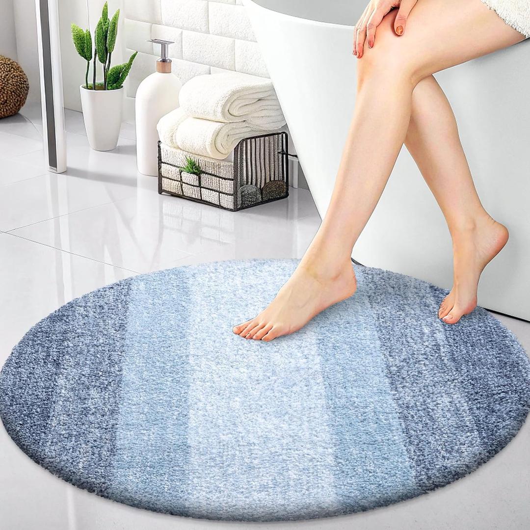 OLANLY 24-inch Round Bathroom Rugs, Extra Soft and Absorbent Microfiber Bath Rugs, Quick Dry Machine Washable Bath Mats for Bathroom Floor, Tub and Shower, Home Decor Accessories, Blue