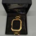 MOFREE Stainless Steel Watch Band with Case Compatible for Apple Watch 45mm Series 9/8/7 for Men, Rugged Strap with Metal Protective Bumper Cover for iWatch Band 45mm Gold