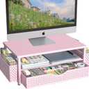Spacrea Desk Organizer and Accessories, Computer Monitor Stand Riser with Drawer and 2 Pen Holders, Office Desk Accessories & Workspace Organizers for Office Supplies (Pink)