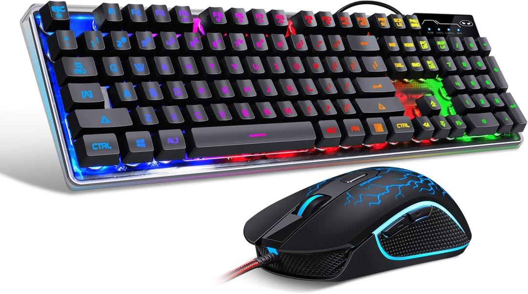 Gaming Keyboard and Mouse Combo, K1 RGB LED Backlit Wired Keyboard with 104 Key Computer PC Gaming Keyboard for PC/Laptop (Black)