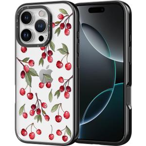 for iPhone 17 Case - [6.6 ft Military-Grade Drop Protection] [Anti-Peel Technology] Clear Black TPU Bumper Case with Cute Design (Cherry Fruit)