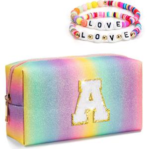 Christmas Gifts for Grandkids, Birthday Gifts for 4 5 6 7 8 9 10 11 12 Year Old Girl, Initial Makeup Toiletry Bag, Stocking Stuffers for Kids, Kindergarten Graduation Gifts, Cute Trendy Stuff (Small)