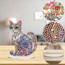 Bimkole Tabletop Diamond Art Kits for Adults Cat, DIY 5D Special Shaped Rhinestone Desk Placement Ornament, Home Office Decor Stand Up Gem Diamond Painting Craft Kit Animals 7.87x7.87inch