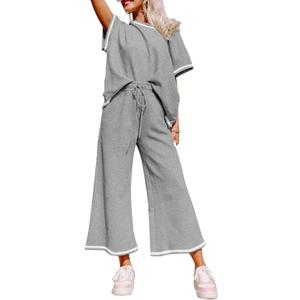 SHEWIN Women Two Piece Sets Business Casual Work Vacation Airport Outfits 2026 (Gray, S)