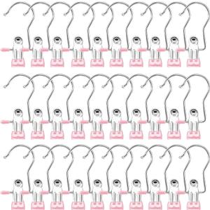 Boot Hangers for Closet, Hanging Clips Laundry Hooks Clothes Pins Closet Hanger Organizer Clamps Socks Towel Clips Heavy Duty Clothespins Bulk Hanger Clips for Closet Travel Pants Socks Handbags (30 PACK, Pink)