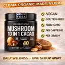 Instant Mushroom Powder 10:1 Cordyceps Mushroom Supplement with Reishi, Chaga & Shiitake Caffeine-Free Nighttime Drink with B6, B12, D + Probiotics Mushroom Cacao Organic Blend (No Sweetener)