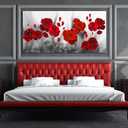 Red Flower Large Wall Art for Living Room - 56"L x 28"W Black and White Canvas Wall Art Bedroom Modern Abstract Floral Large Artwork Paintings Prints Pictures Wall Decor