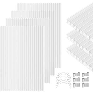 Polycarbonate Greenhouse Panels 14 Pack 4'x 2'x0.16 Twin-Wall UV-Protected All Weather Plastic Roof Panel Clear Replacement Sheets for Garden Fences, Furniture DIY,Outdoor Roofing