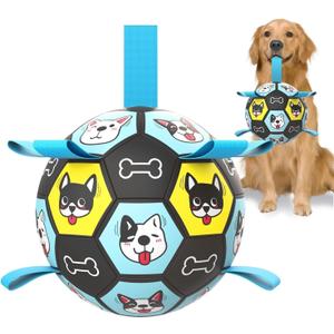 7" Dog Toy Soccer Ball with Straps, Herding Ball for Dogs, Outdoor Interactive Dog Toy, Dog Fetch Toy, Ideal for Medium & Large Dogs, Great Puppy Birthday Gifts