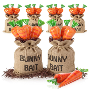 Ferrochef 23 Pcs Easter Carrot Shape Treat Gift Bags Set -20 Carrot Cellophane Cone Treat Bag + 3 Large Rustic Burlap Drawstring Bags (17.9x13.8 Inch) for Easter DIY Bunny Bait Egg Hunt Outdoor Favors