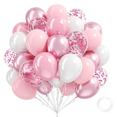 Light Pink and White Balloons, 60pcs 12inch Pearl Light Baby Pink Confetti White Balloons for Wedding Bridal Shower Baby Shower Pink Birthday Decorations