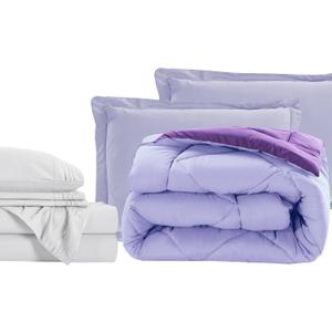 Elegant Comfort 1845 Premium 7-Piece Twin Size Bag, Super Cozy Bed Sheets and Comforter Set, Wrinkle and Stain Resistant, Microfiber, Lilac/Purple, Queen