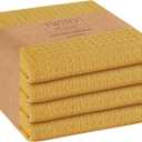 TWINY threads Kitchen Towels Set of 4, 100% Soft Cotton Waffle Weave Dish Towels with Hanging Loop, Reusable for Table Cleaning, Dinning, Parties - 16"x26" - Mustard Yellow