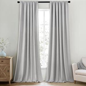 MIULEE 100% Blackout Curtains 120 Inch Long 2 Panels for Bedroom, Thick Luxury Faux Linen Black Out Curtain Room Darkening Back Tab Pleat Window Textured Drapes with Hooks for Living Room, Gery (Grey)