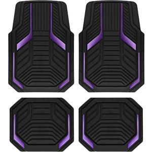 PIC AUTO Heavy Duty Rubber Floor Mats, Purple Aluminum Film Car Mats Set, Front and Rear Car Mats with Anti-Slip Backing, All Weather Protection, Trim-to-Fit for Automotive SUV, Sedan, Van