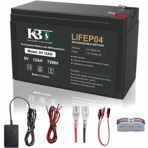 KBT 6V 12Ah Rechargeable LiFePO4 Lithium Battery Replacement, Long Lasting Life, with Charger for Ride on Toys, DIY Project, Emergency Light Equipment, Deer Feeder