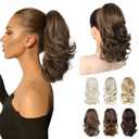 Ponytail Extension - 14" Claw Clip in Ponytail Hair Extensions Natural Soft Synthetic Layered Wavy Pony Tail Hair Pieces for Women - Medium Brown with Highlights