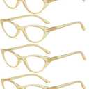 100 CLASSIC 4-Pack Reading Glasses Ladies Cateye Spring Hinges Reader Crystal Sand Temple Fashion Eyeglasses for Women, +3.00