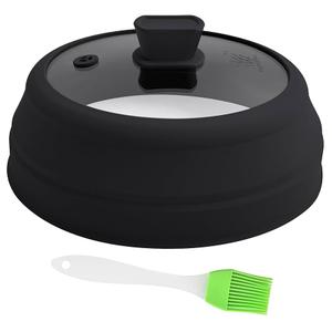 Microwave Splatter Cover Glass Microwave Cover for Food Collapsible Splatter Guard Lid with Silicone Handle for Pot Plate Bowl 11.8 Inch Black
