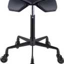 Saddle Stool Chair with Ultra-Quiet Wheels, Rolling Salon Stool with Adjustable Height, 360 Degree Swivel Ergonomic Chair for Hair Stylist, Clinic, Massage, Office, Home (Black)