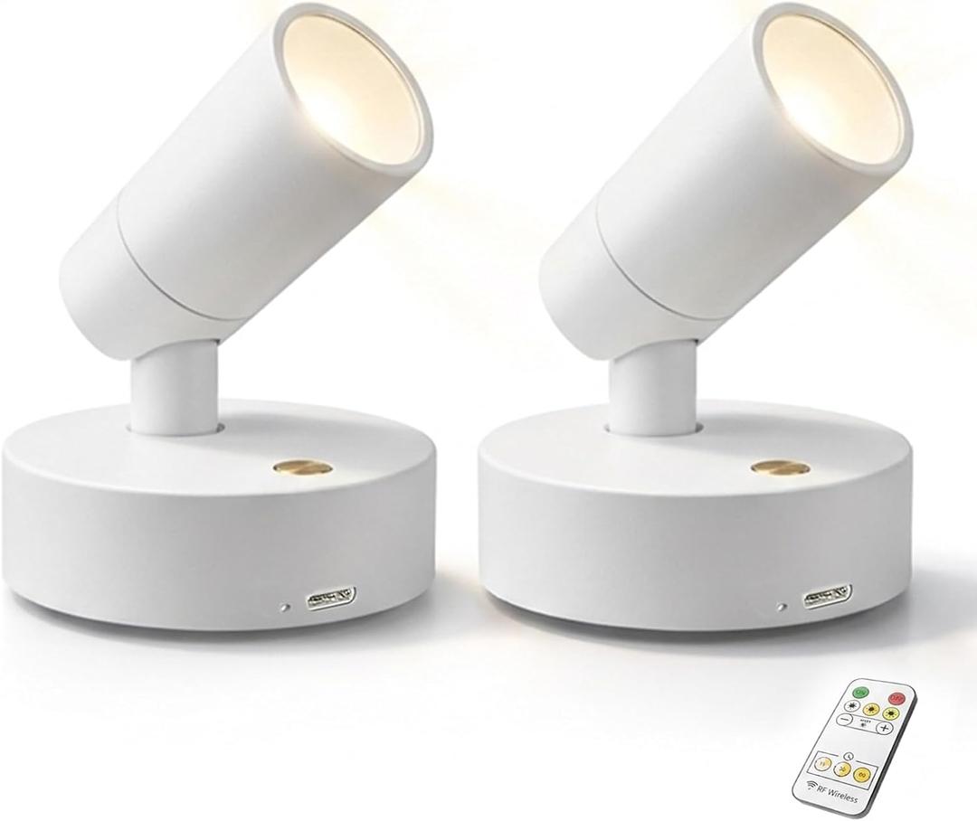 Magnetic Rechargeable Picture Light 2 Pack, Wireless Art Spotlight with Remote & Touch Control, 3 Color Temps Dimmable Wall Light, 2000mAh Battery Accent Lighting for Painting, Gallery, Display