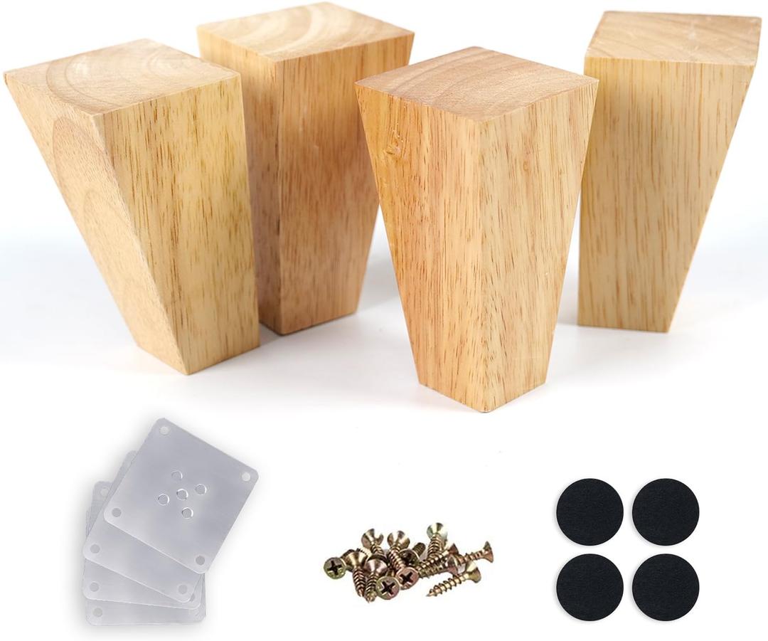 4 Inch Mid Century Legs Wood Square Furniture Legs Set of 4 Tapered Sofa Feet Solid Wooden Replacement Legs for Couch Ottoman Cabinet Dreeser Bed Table DIY