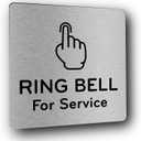NorthByNorthEast Aluminium Service Bell Sign - Metallic Silver with Hand Icon - Self-Adhesive Peel and Stick - 145mm x 145mm - Ideal for Hotels, Restaurants, Hospitality Industry