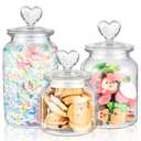 LIANGMIDA Heart Jars with Lids Set of 3 Clear Cute Heart Shaped Candy Jars 22 32 45 oz Food Storage Glass Cookie Jar with Lids Cute containers for Kitchen Decorative Apothecary Canisters